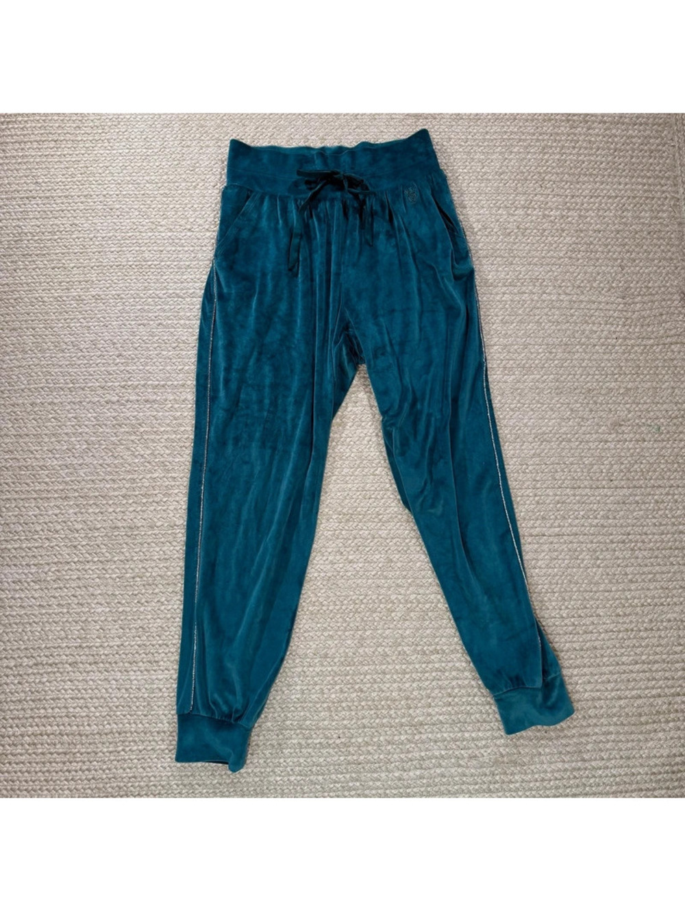 Victoria’s Secret On Point Velour Joggers Teal Stretch Y2K Rhinestone Size Small
